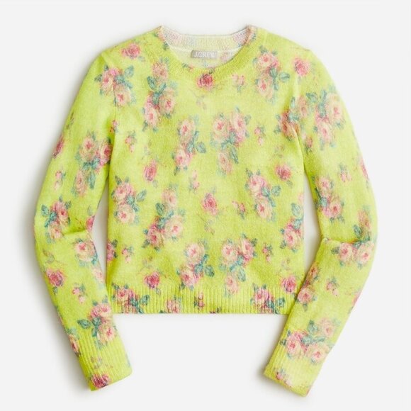 NWT J.Crew Brushed wool blend crewneck sweater / lemon rose garden - Picture 1 of 10